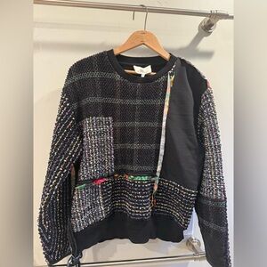 3.1 Phillip Lim Patchwork Tweed Mixed Media Crewneck Pullover sz 0